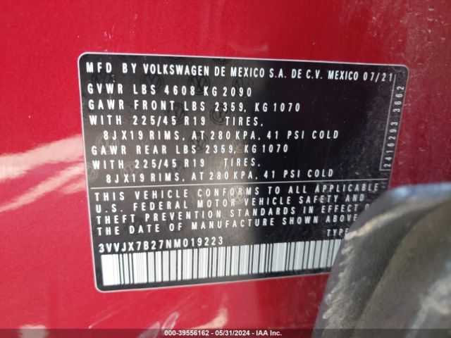3VVJX7B27NM019223 Volkswagen Taos 1.5t Sel