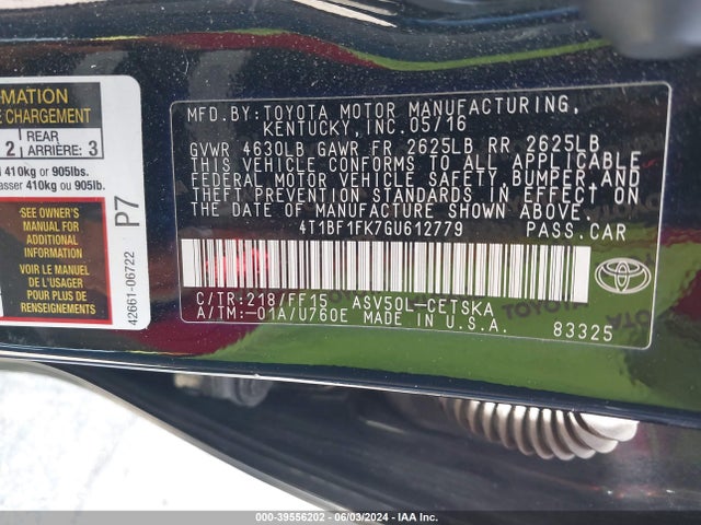 Toyota CAMRY SE 2016 4T1BF1FK7GU612779 Image 9
