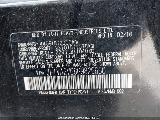 JF1VA2V68G9829650 Subaru Wrx Sti