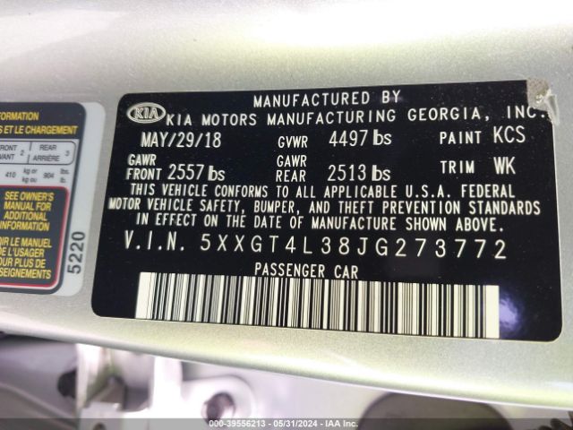 5XXGT4L38JG273772 KIA Optima Lx