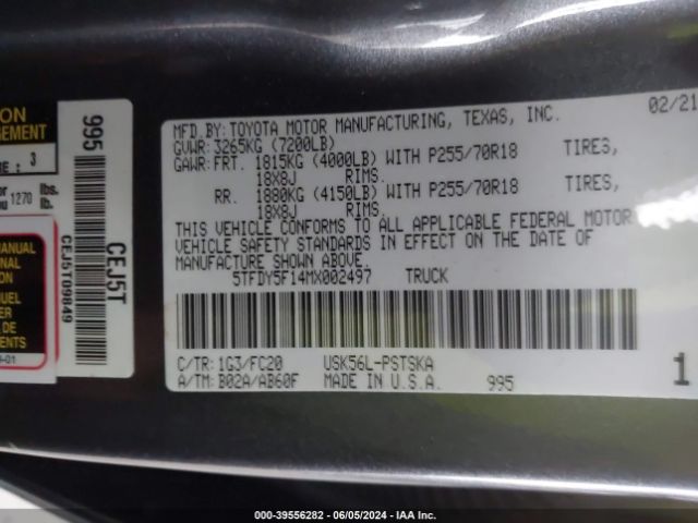 5TFDY5F14MX002497 Toyota Tundra Sr5