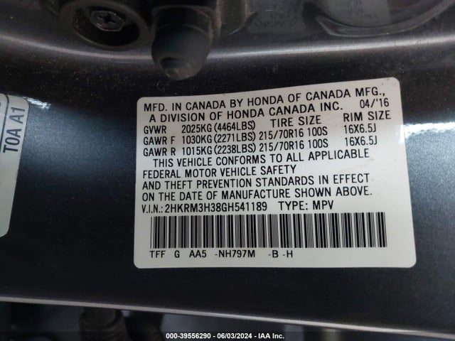 Honda CR-V LX 2016 2HKRM3H38GH541189 Image 9