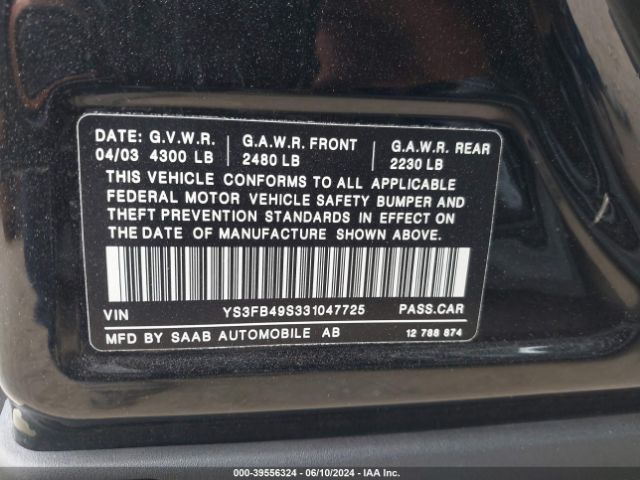 2003 SAAB 9-3 YS3FB49S331047725 Photo 8