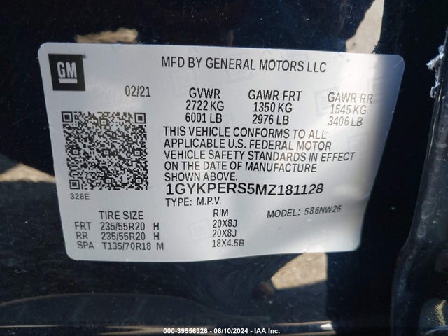 1GYKPERS5MZ181128 Cadillac Xt6 Fwd Premium Luxury