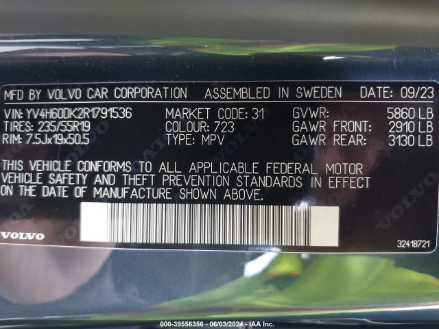 YV4H60DK2R1791536 Volvo Xc60 Recharge Plug-in Hybrid T8 Core Dark Theme