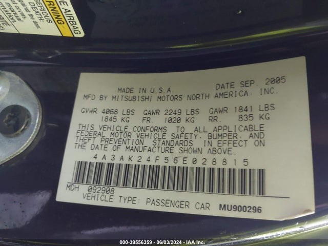 2006 MITSUBISHI ECLIPSE 4A3AK24F56E028815 Photo 8