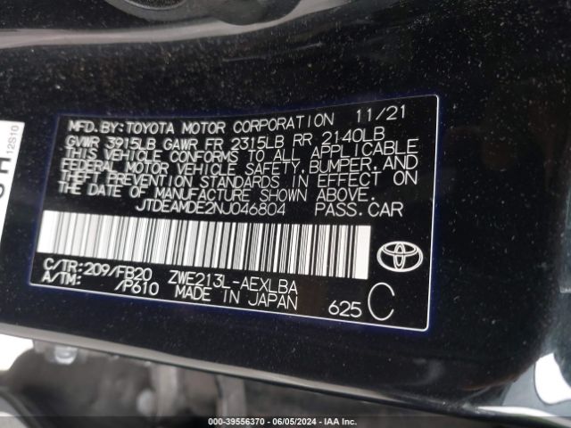 JTDEAMDE2NJ046804 Toyota Corolla Hybrid Le