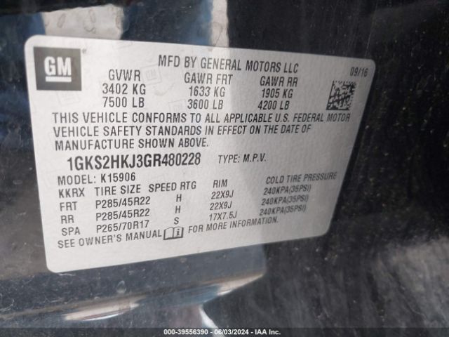 1GKS2HKJ3GR480228 GMC YUKON XL DENALI