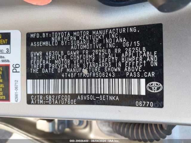 Toyota CAMRY LE 2015 4T4BF1FK0FR506243 Image 9