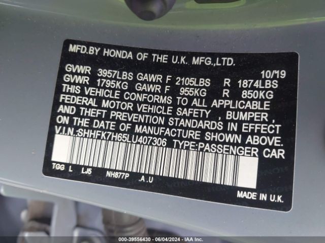 SHHFK7H65LU407306 Honda CIVIC EX