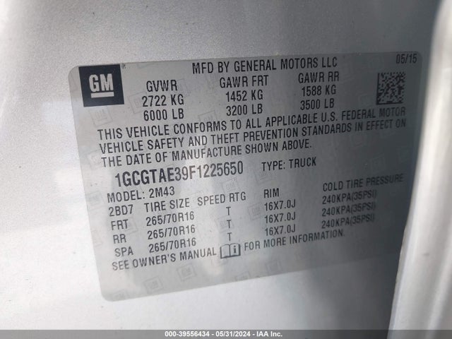 1GCGTAE39F1225650 Chevrolet Colorado Wt