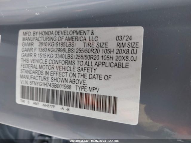5FNYG1H74SB001968 Honda Pilot Awd Touring