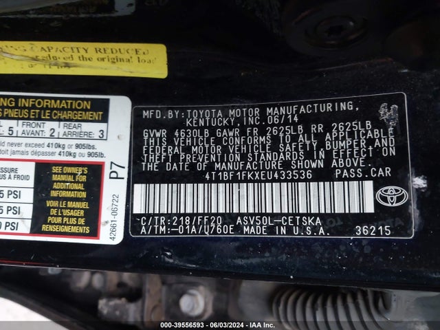 Toyota CAMRY SE 2014 4T1BF1FKXEU433536 Image 9