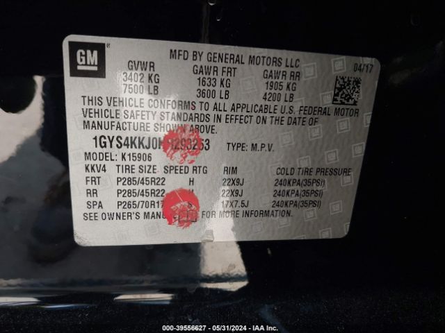 1GYS4KKJ0HR293253 Cadillac Escalade Esv Platinum