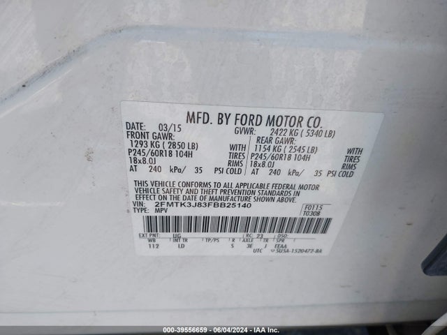 Ford EDGE SEL 2015 2FMTK3J83FBB25140 Image 9