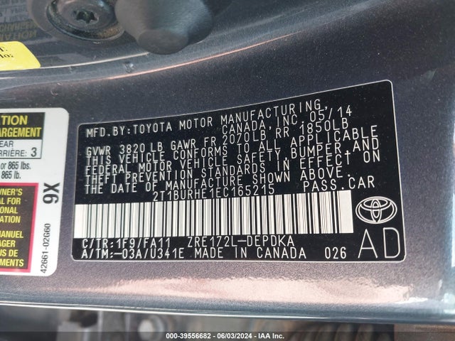 Toyota COROLLA L 2014 2T1BURHE1EC165215 Image 9