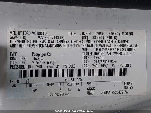 Ford FOCUS SE 2014 1FADP3F21EL276898 Image 9