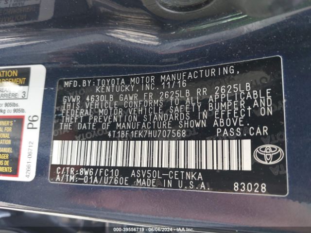 4T1BF1FK7HU707568 Toyota CAMRY LE