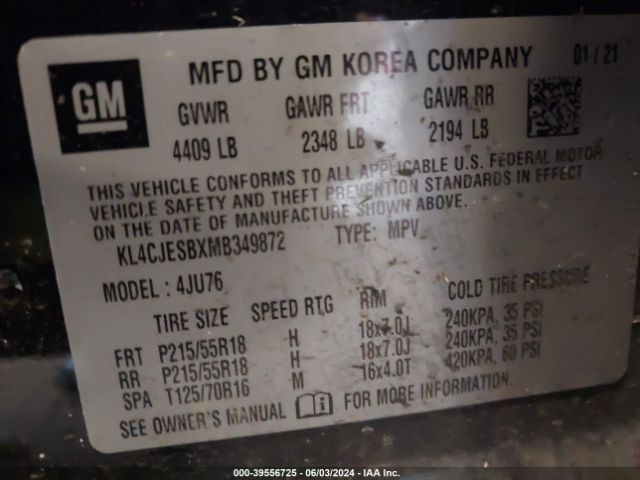 KL4CJESBXMB349872 Buick Encore Awd Preferred