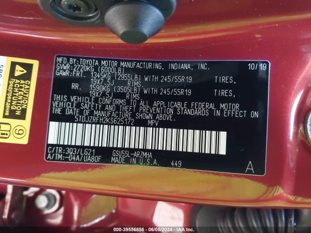Toyota Highlander Se 2019 5TDJZRFH2KS625172 Image 9