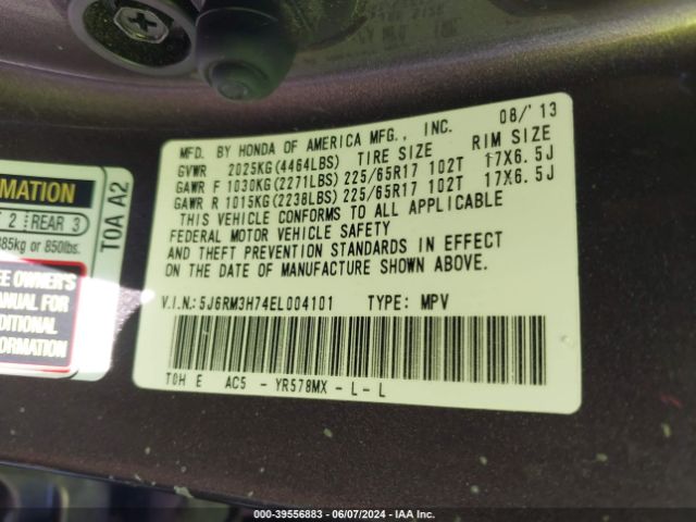 5J6RM3H74EL004101 Honda Cr-v Ex-l