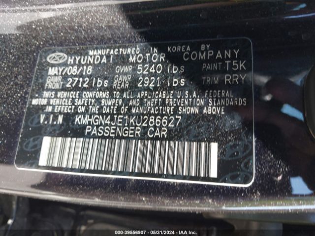 KMHGN4JE1KU286627 Genesis G80 3.8