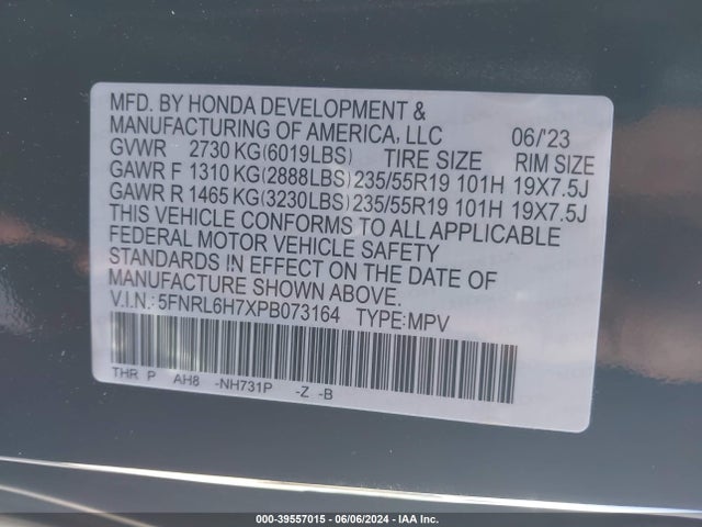 Honda Odyssey Sport 2023 5FNRL6H7XPB073164 Image 9