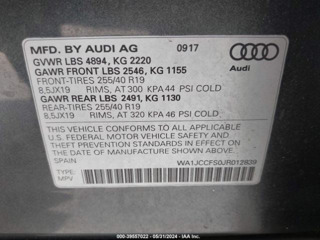 WA1JCCFS0JR012839 Audi Q3 2.0t Premium/2.0t Sport Premium