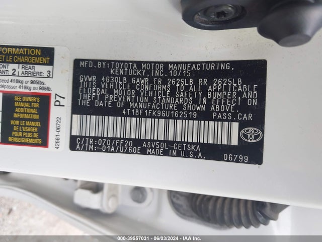 Toyota CAMRY SE 2016 4T1BF1FK9GU162519 Image 9