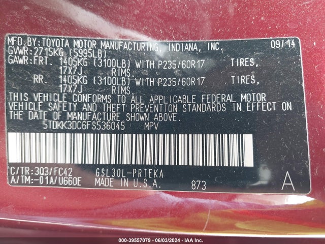 Toyota Sienna Le 8 Passenger 2015 5TDKK3DC6FS536045 Image 9