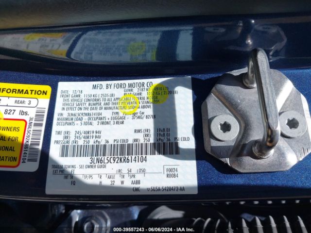 3LN6L5C92KR614104 Lincoln Mkz Reserve I