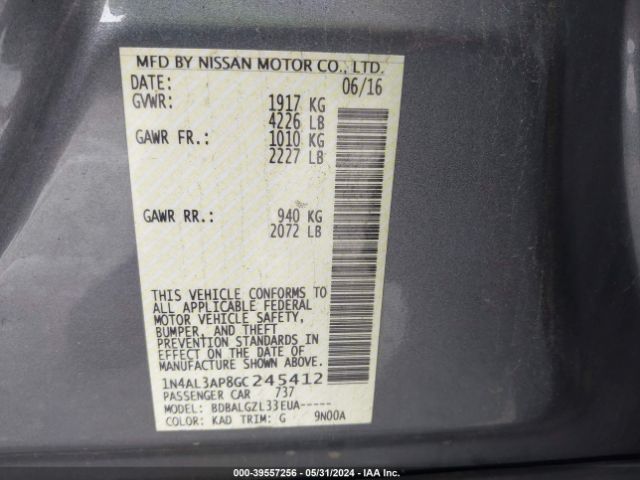 1N4AL3AP8GC245412 Nissan Altima 2.5/2.5 S/2.5 Sl/2.5 Sr/2.5 Sv