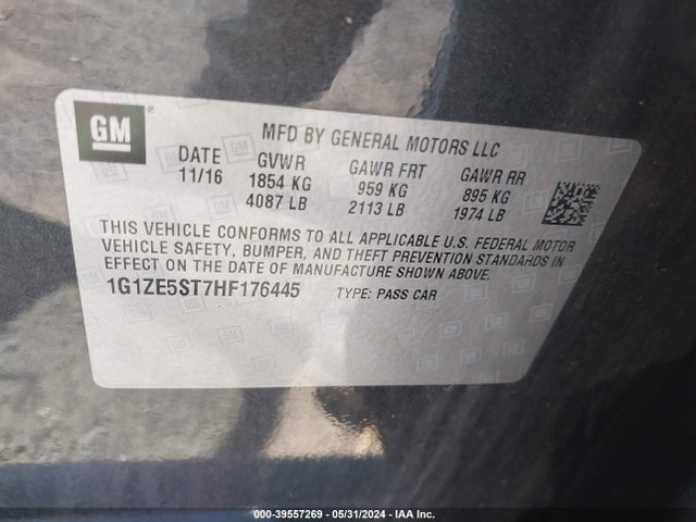 Chevrolet MALIBU 1LT 2017 1G1ZE5ST7HF176445 Image 9