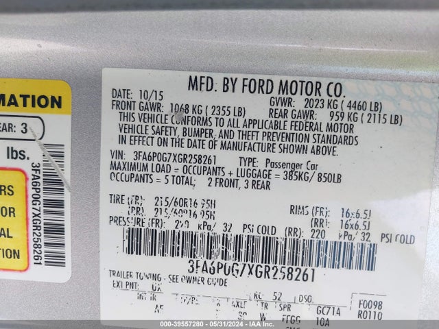 Ford FUSION S 2016 3FA6P0G7XGR258261 Image 9