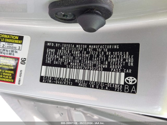 Toyota COROLLA LE 2019 5YFBURHE7KP903580 Image 9