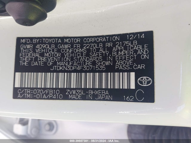 Toyota Prius Plug-in Base (cvt) 2015 JTDKN3DP4F3071535 Image 9