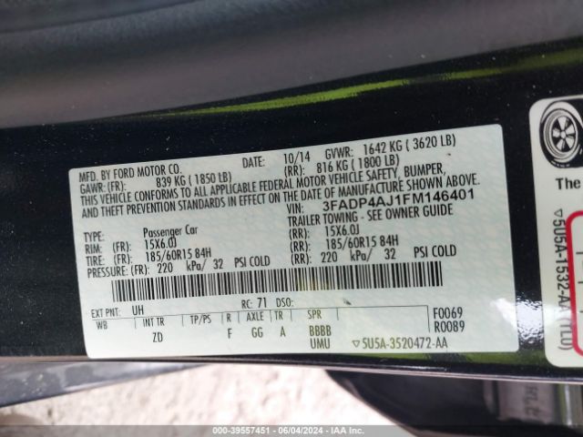 3FADP4AJ1FM146401 Ford FIESTA S