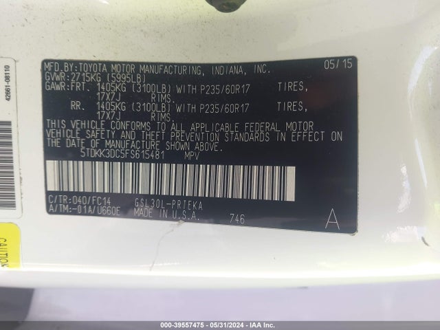 Toyota Sienna Le 8 Passenger 2015 5TDKK3DC5FS615481 Image 9
