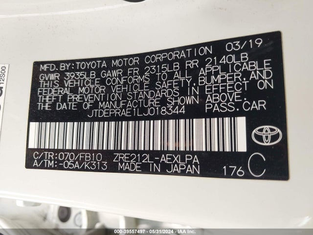 Toyota COROLLA LE 2020 JTDEPRAE1LJ018344 Image 9