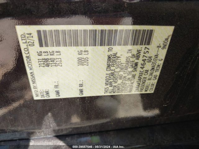 1N4AA5APXEC464757 Nissan Maxima 3.5 S/3.5 Sv