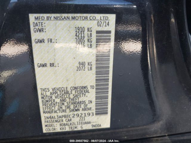 1N4AL3AP8EC292193 Nissan Altima 2.5/2.5 S/2.5 Sl/2.5 Sv