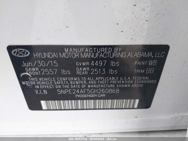 Hyundai SONATA SE 2016 5NPE24AF5GH260868 Image 9