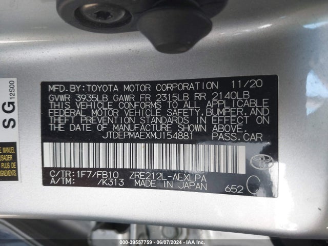 Toyota COROLLA LE 2021 JTDEPMAEXMJ154881 Image 9