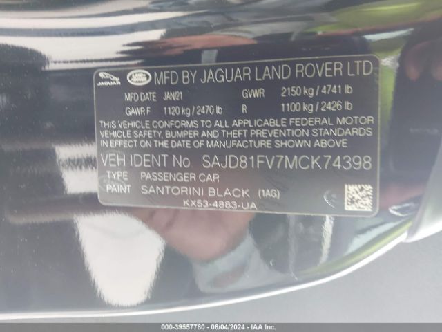SAJD81FV7MCK74398 Jaguar F-type R-dynamic Awd Automatic