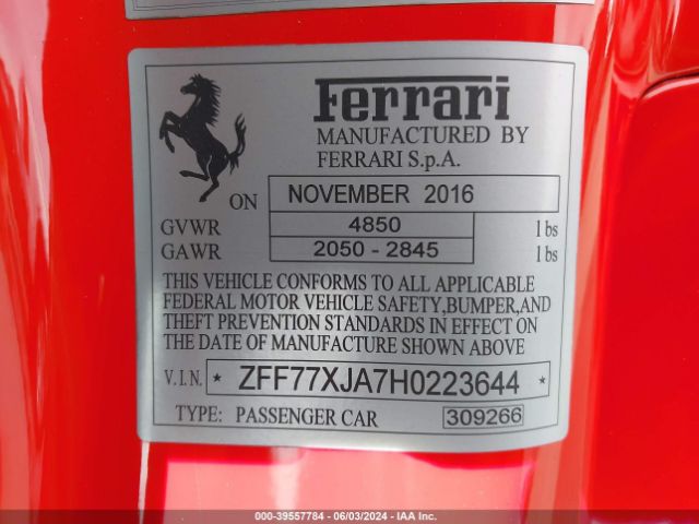 ZFF77XJA7H0223644 Ferrari CALIFORNIA T