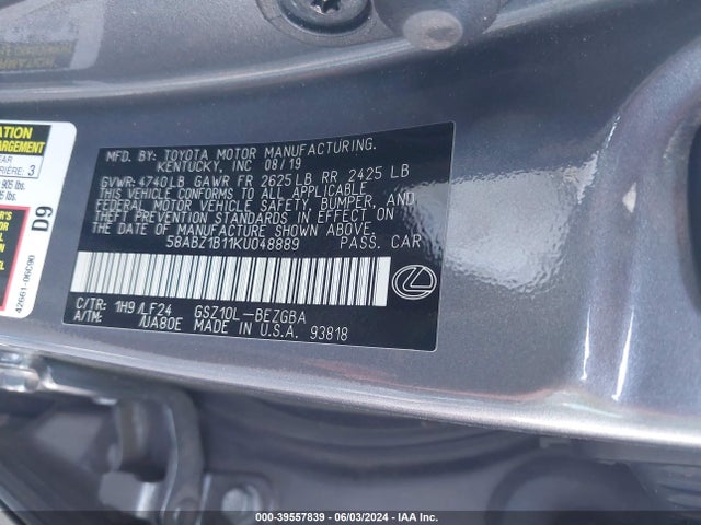 58ABZ1B11KU048889 Lexus Es 350 F Sport