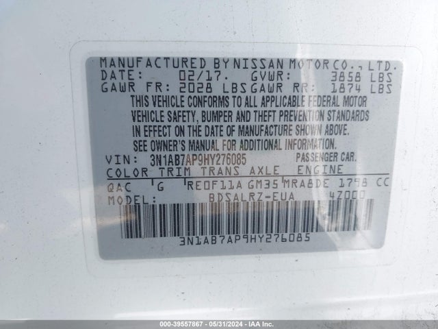 Nissan SENTRA SR 2017 3N1AB7AP9HY276085 Image 9