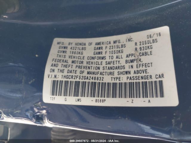 1HGCR2F52GA246832 Honda Accord Sport