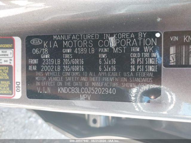 KNDCB3LC0J5202940 KIA NIRO LX