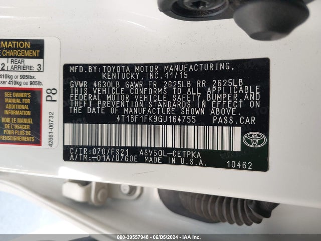 Toyota CAMRY SE 2016 4T1BF1FK9GU164755 Image 9